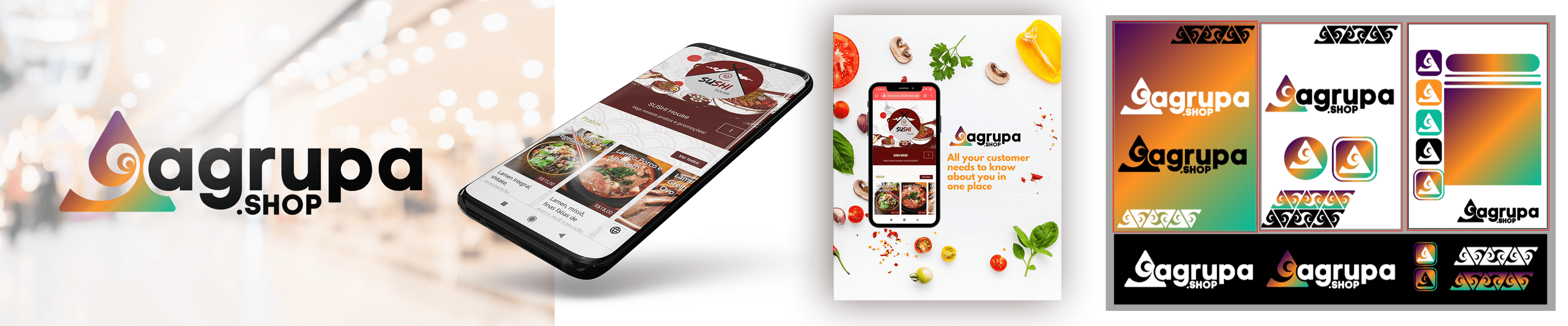 Visual identity and Interface design for Agrupa, an app that can group all you need in one place. The logo symbolism is based on a spiral inside of a triangle, which communicates grouping and refining.